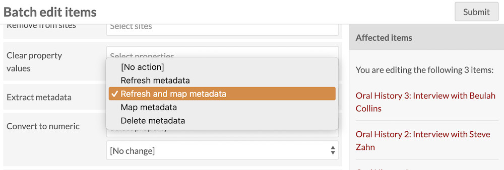 Bulk-refresh and map metadata for oral histories once they are uploaded.