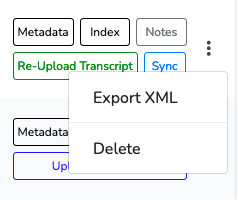 OHMS Record view with Export XML option available.