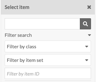 Select item drawer with filter options displayed