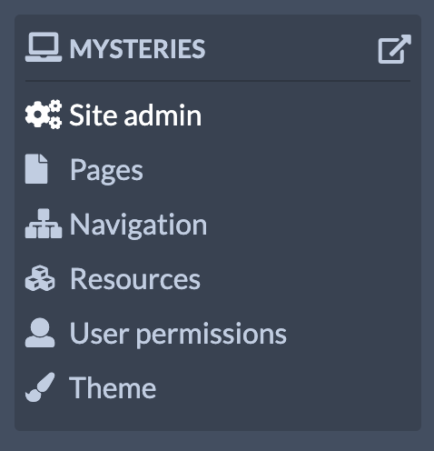 Context menu for the site "Mysteries", with two modules installed